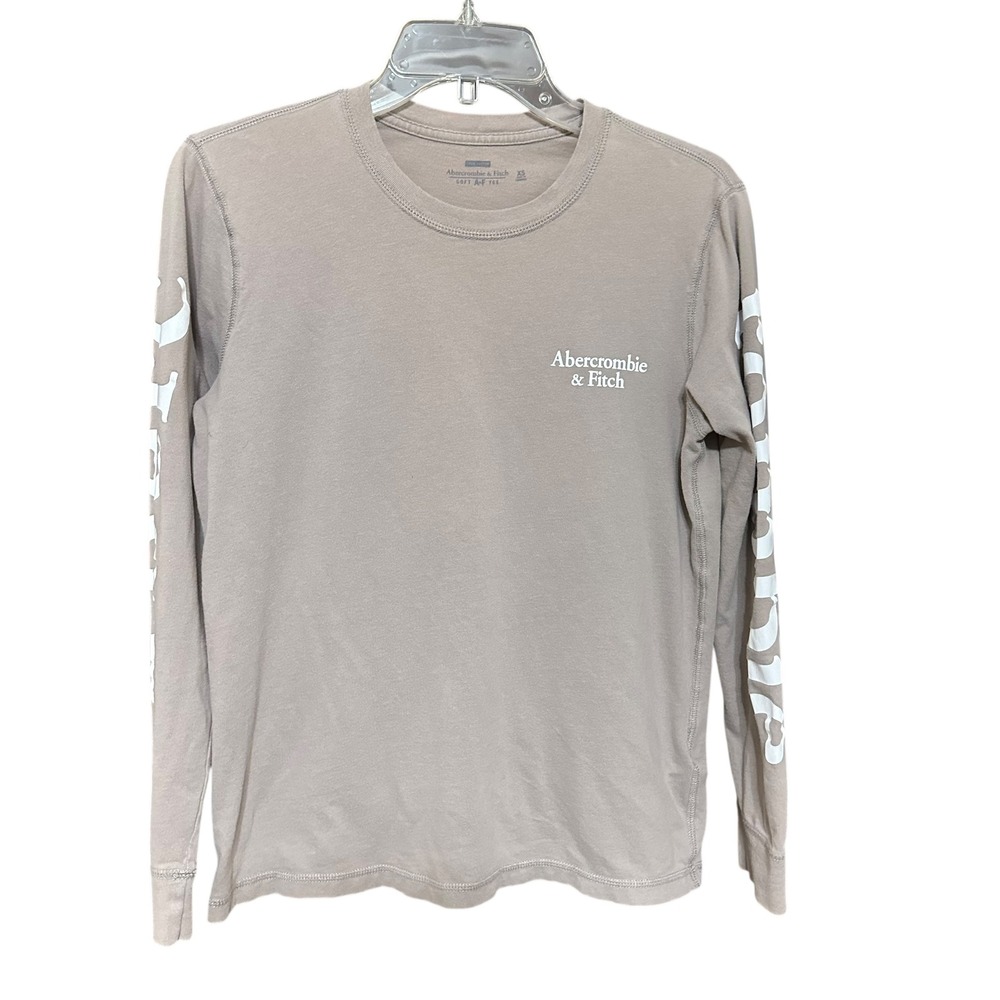 Abercrombie Fitch Long Sleeve Soft AF Tee Taupe Graphic Print‎ Women's XS Base